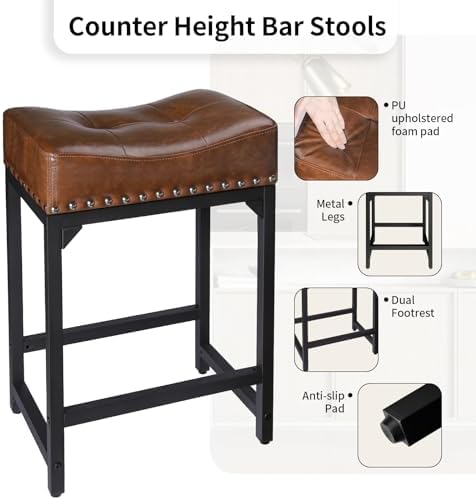Bar Stools Set of 2, Counter Height Bar Stools for Kitchen Counter, 24 Inch S...