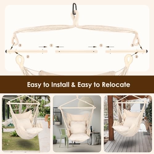 Highwild Hammock Chair Hanging Rope Swing - Max 500 Lbs - 2 Cushions Included...