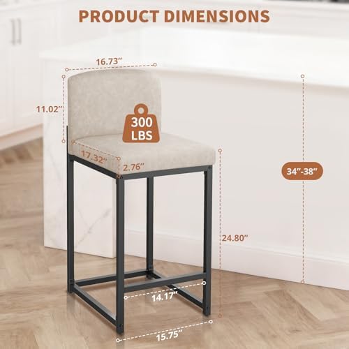 GarveeHome Bar Stools Set of 2, Modern Counter Height Bar Stools with Back an...