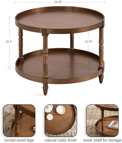 Kate and Laurel Bellport Tiered Round Coffee Table; 29 x 29 x 21; Rustic Brow...