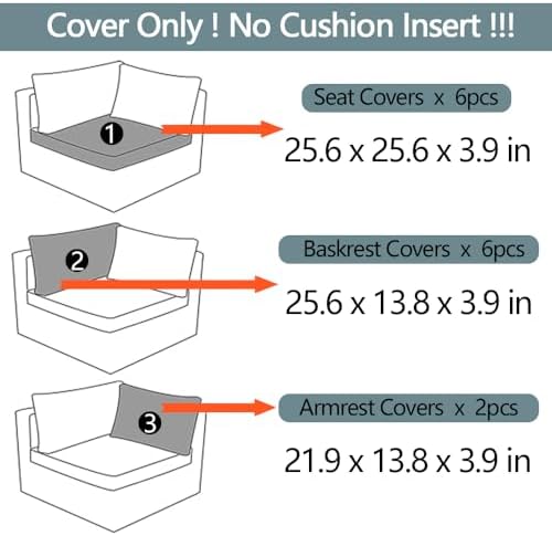 14Pcs Outdoor Cushion Covers Replacement Washable w/Zipper for 6-Seaters Sofa...