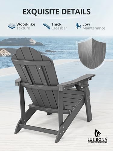LUE BONA HDPE Adirondack Chairs Set of 4, Dark Gray Fire Pit Chairs