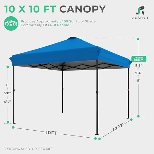 JEAREY 10x10 Pop Up Canopy Tent, Easy Up Outdoor Market Canopy, Royal-Blue