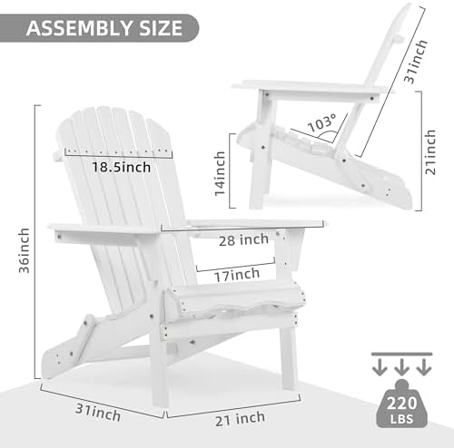 Outdoor Folding Adirondack Chair Set of 2,Wooden Patio Chairs，White