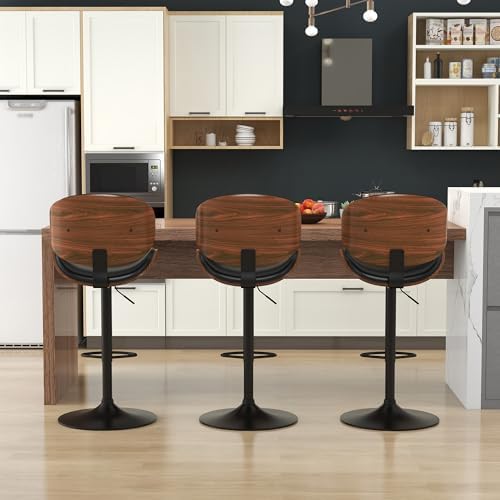 KCC Bar Stools for Kitchen Swivel Bentwood Barstools,Set of 2,Black PU