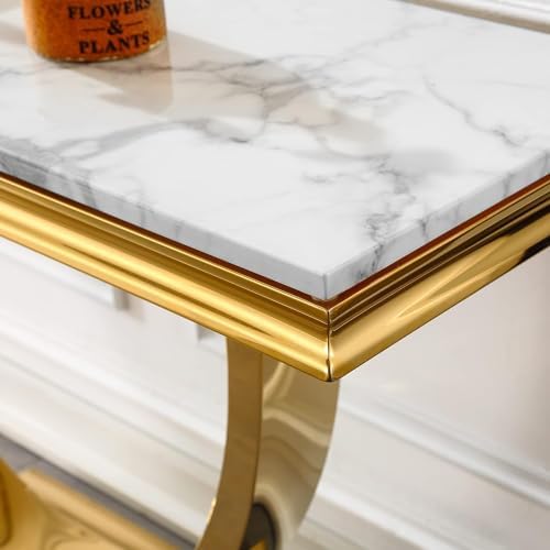 46.85" White Marble Console Table for Living Room, Faux Marble Sofa Tabl...