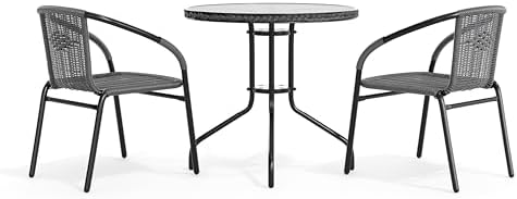 Flash Furniture 28 in Tempered Glass Round Table with 2 Chairs, Gray