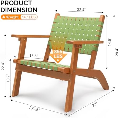 VINGLI Outdoor Armchair, Wooden Adirondack Chair All-Weather Wooden Patio Cha...