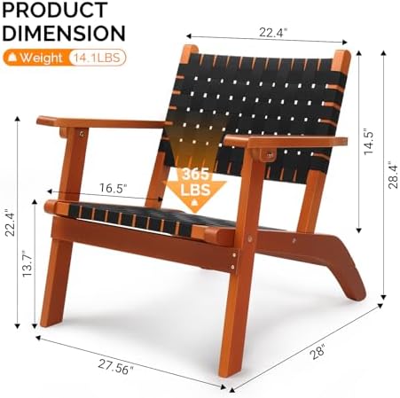 VINGLI Outdoor Armchair, Wooden Adirondack Chair All-Weather Wooden Patio Cha...