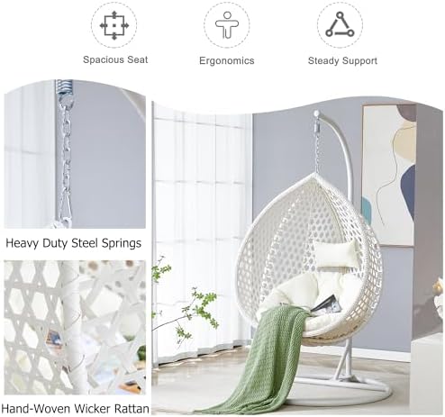Egg Chair Indoor, Hanging Egg Chair with Stand, Rattan Wicker Swing Chair wit...