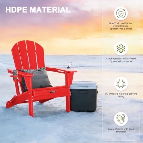 Adirondack Chair HDPE Cup Holders Heavy Duty Patio Woodgrain Red
