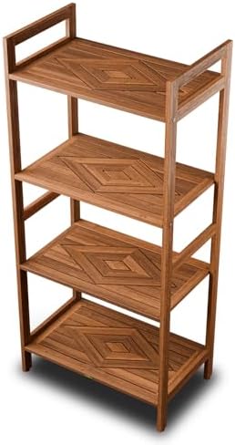 teak wood 4-tier shelving unit, waterproof, leveling feet, main product view