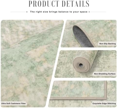 10x12 Area Rug Living Room: Modern Washable Soft Carpet Green Cream