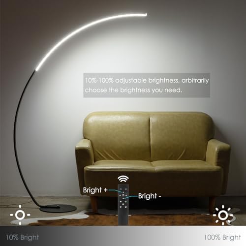NUÜR 67" Black and Gold Arc Floor Lamp, Modern LED Standing Lamp
