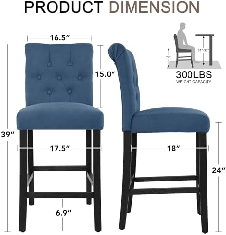 LSSBOUGHT 24 Inches Upholstered Counter Stools, Bar Stools Set of 2, Fabric C...