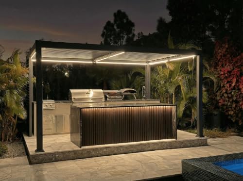 PURPLE LEAF 92KS Louvered Pergola 10' x 14' with LED Strip Lights, Gray