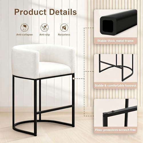 26" H Counter Height Bar Stools Set of 2, Modern Barrel Counter Stools w...