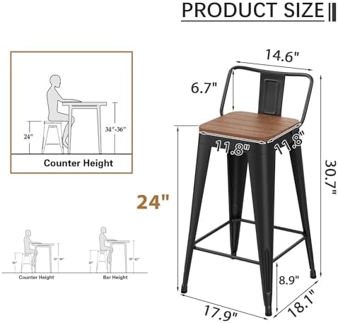 HAOBO Home 24" Outdoor Barstools Patio Stool Metal Bar Stools Set of 4 C...