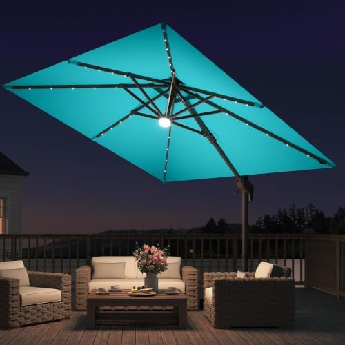 9x9 ft cantilever offset patio umbrella with lights shown in use