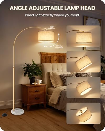 75" Arc Floor Lamp with Marble Base and Adjustable Height, Rotating Hang...