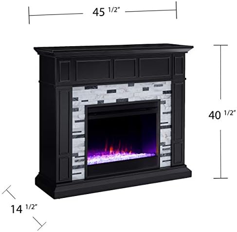 SEI Furniture Drovling Marble Tiled Color Changing Electric Fireplace, Black-...