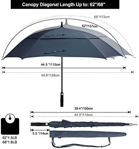 G4Free 62/68 Inch Extra Large Golf Umbrella Square Windproof Stick Umbrella