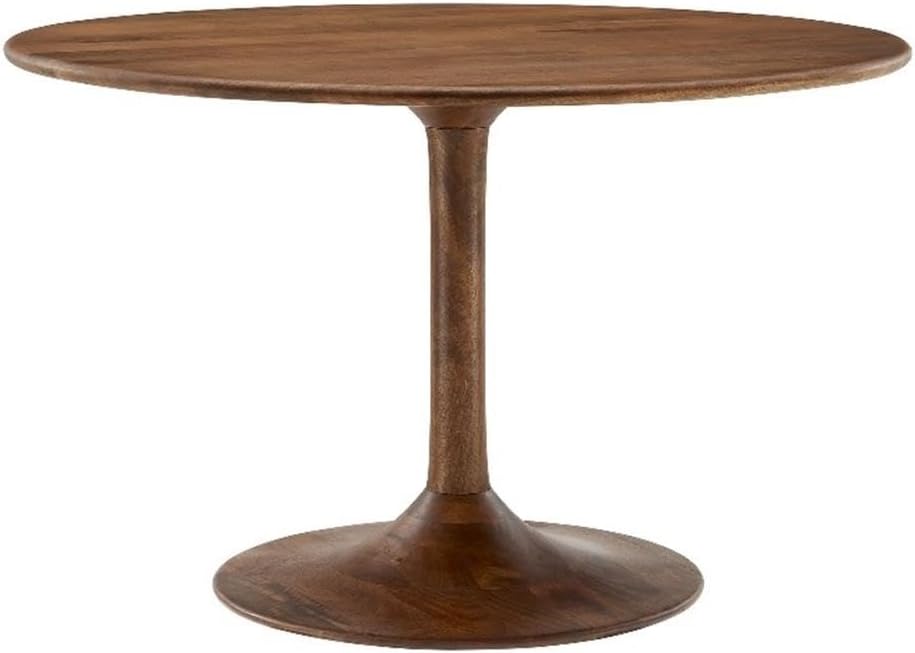 Modway Lippa 48 Inch Round Wood Dining Table in Walnut – Solid Mango Wood Tab...