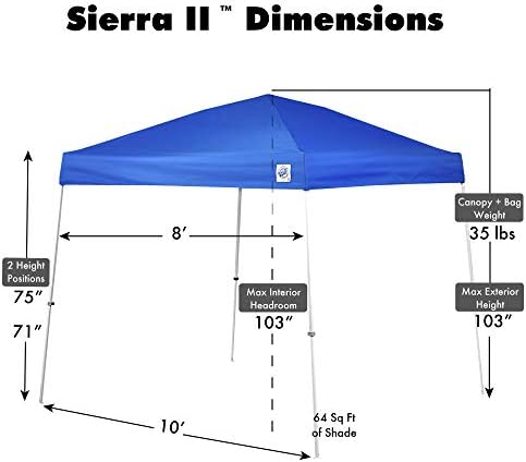 E-Z UP Sierra II Instant Pop Up Outdoor Canopy 10' x 10', Roller Bag ...
