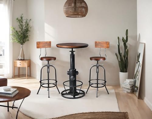 LOKKHAN 3-Piece Bar Table (38.6"-48.4") & 2 Backrest Stools (26...