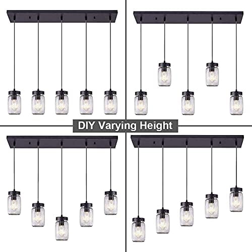 Wellmet 5-Lights Mason Jar Chandelier for Kitchen Island, Farmhouse Linear Cl...