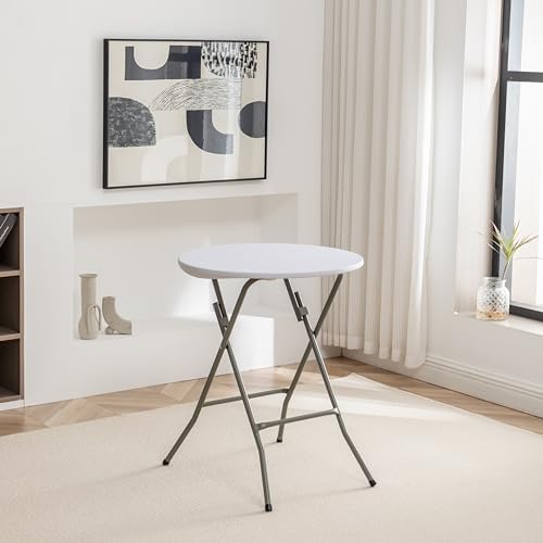 BTEXPERT White 24" Round Plastic Folding Table Commercial Portable for P...