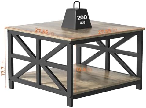 GreenForest 27.55 Inch Square Coffee Table with 2 Tier Storage