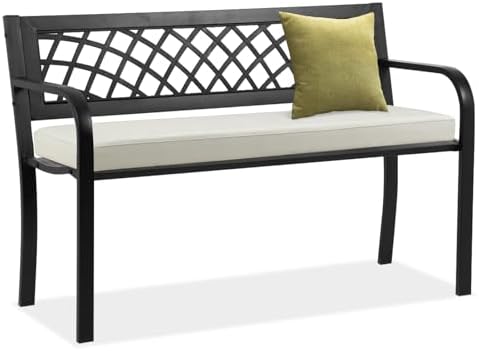 Outdoor Bench,Patio Garden Benches,Metal Weatherproof Porch Bench with Grid-P...