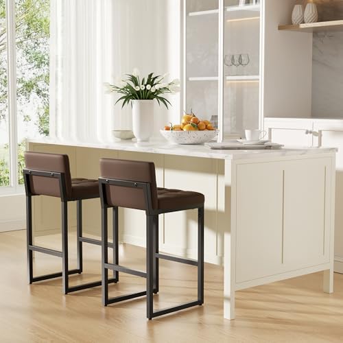 Bar Stools Set of 3, Modern Counter Height Bar Stools, Brown