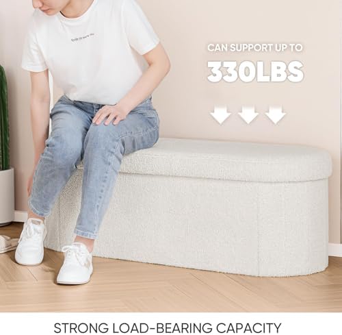 B FSOBEIIALEO 43.3" Sherpa Ottoman with Storage for Living Room,Cream White
