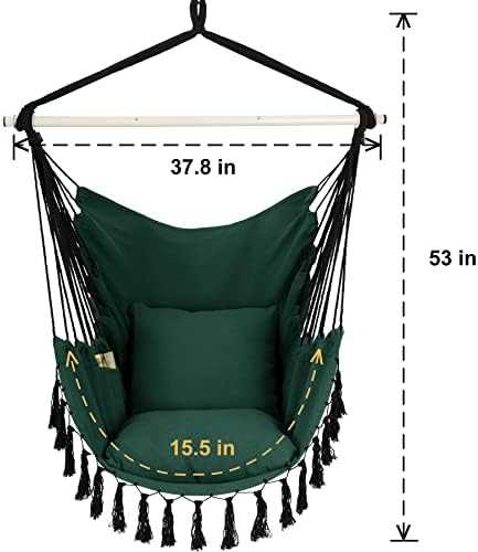 Y- STOP Hammock Chair Hanging Rope Swing, Max 500 Lbs, 2 Cushions Included, L...