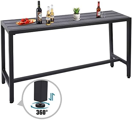 Outdoor Bar Table, Patio Console Pub Height Table with Powder Coated Steel Fr...