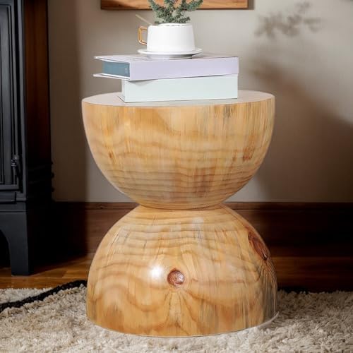 Natural Wooden Pillar Side Table – Round tree Wood Drum-Shaped Coffee Table