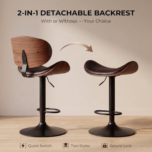 Bar Stools Set of 2, Adjustable Height 24-33'' Swivel Bar Chairs