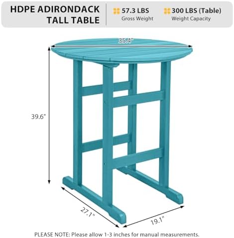 Sundale Outdoor Adirondack Round Bar Table, 39” Height Patio Pub Deck Table