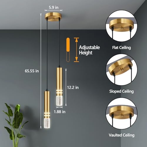 Pendant Lights Kitchen Island, Crystal Pendant Light Fixtures Mini 12W LED Mo...