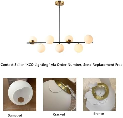 KCO 43.3" Black Gold Linear Glass Globe Sputnik Chandelier for Dining Room