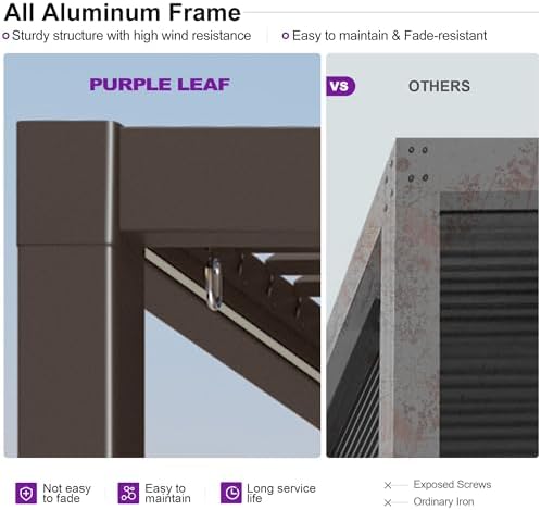PURPLE LEAF Outdoor Louvered Pergola 10' x 14' Aluminum with LED Bronze