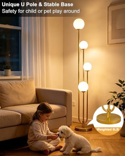 Lightdot Gold Globe Floor Lamp 4-Lights Dimmable Floor Lamps 3000K Bulbs Incl...