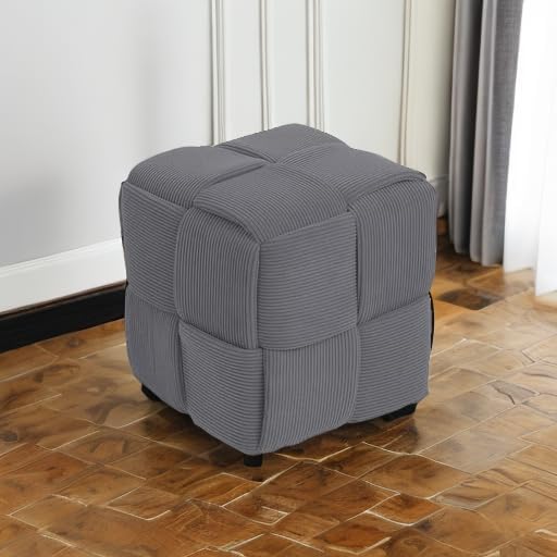 Cmishe 15" Square Woven Corduroy Ottoman Footrest - Modern Vanity Stool ...