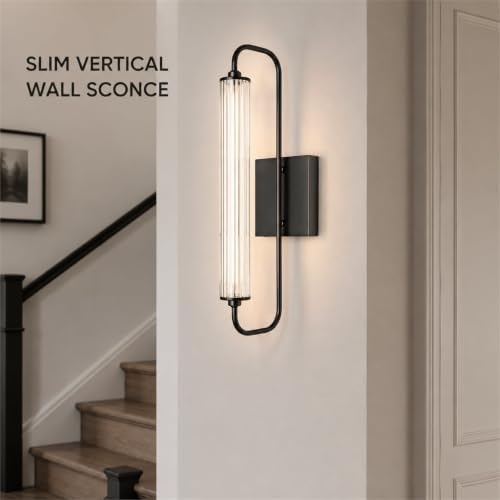 LIGHTLAND Black Wall Sconce, 20.7 Inch Modern Metal and Acrylic Wall Light Fi...