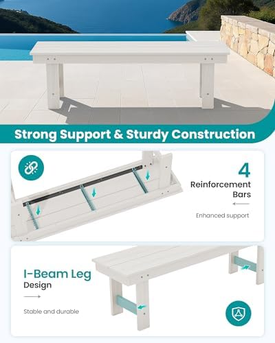 SERWALL 2-Person Backless Outdoor Bench 56 Inches, White