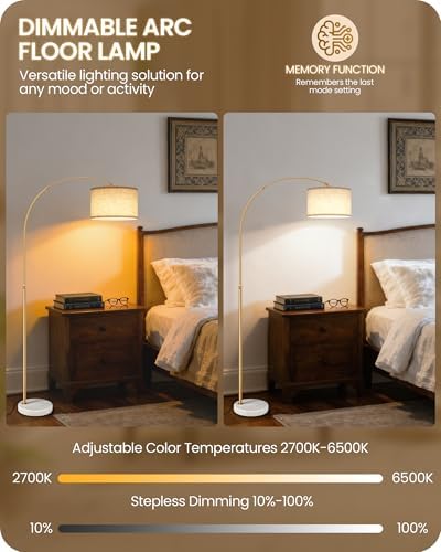 75" Arc Floor Lamp with Marble Base and Adjustable Height, Rotating Hang...