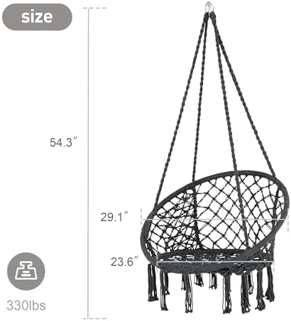 SUNCREAT Hammock Chair Hanging Macrame Swing, Pack of 2, Grey