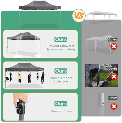 COBIZI 10x15 Heavy Duty Pop Up Canopy Tent with 4 Sidewalls, Gray